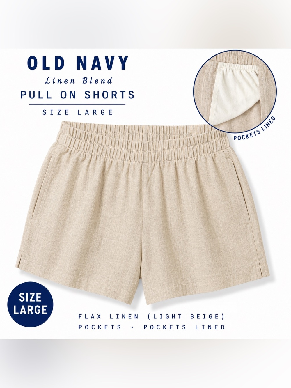 Old Navy Linen-Blend Pull-On Shorts in Light Beige Size Large